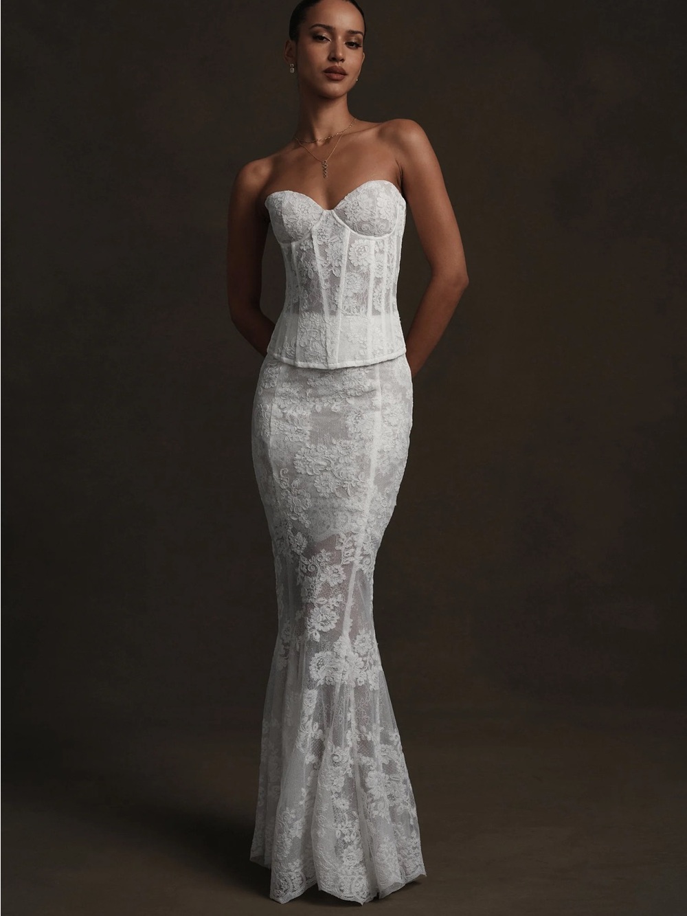 V. Chapman White Lace Corset & Skirt. Athena Set in White Chantilly Lace